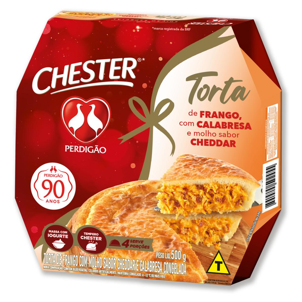 Torta Chester Perdigão 500g - Frango com Calabresa e Molho Sabor Cheddar