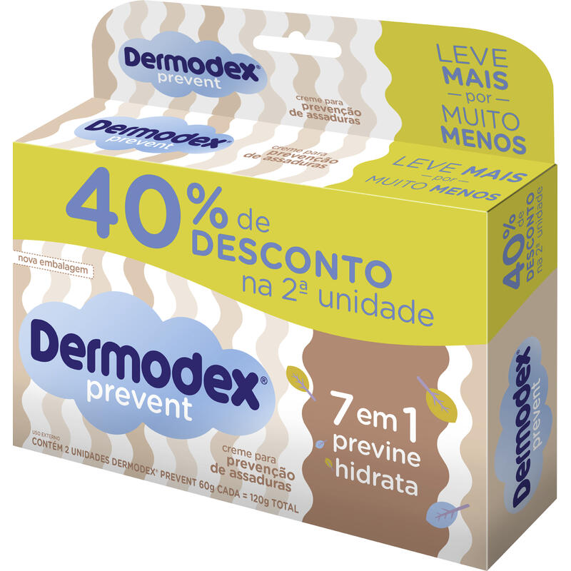 Kit 2 Pomadas de Assadura Infantil Dermodex Prevent 60g cada 40% na 2ª un