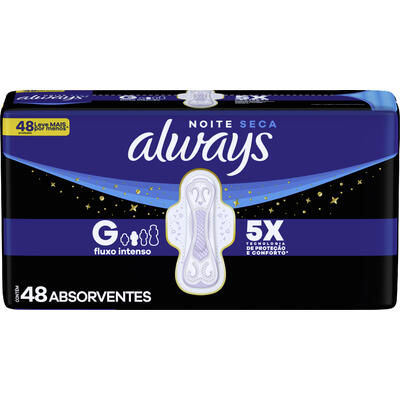 Absorvente Higiênico ALWAYS Seca Fluxo G com Abas com 48 unidades 10 Grátis