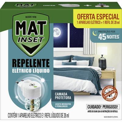 Aparelho Elétrico Mat Inset + Refil Repelente Líquido 45 Noites 28ml