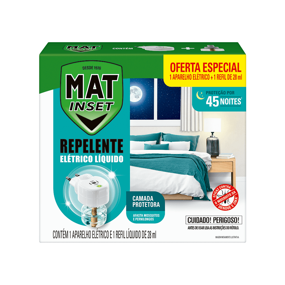 Aparelho Elétrico Mat Inset + Refil Repelente Líquido 45 Noites 28ml