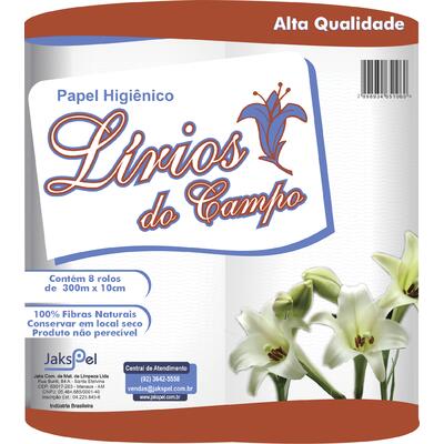 Papel Higiênico Lírios do Campo Folha Simples 300m 8 rolos
