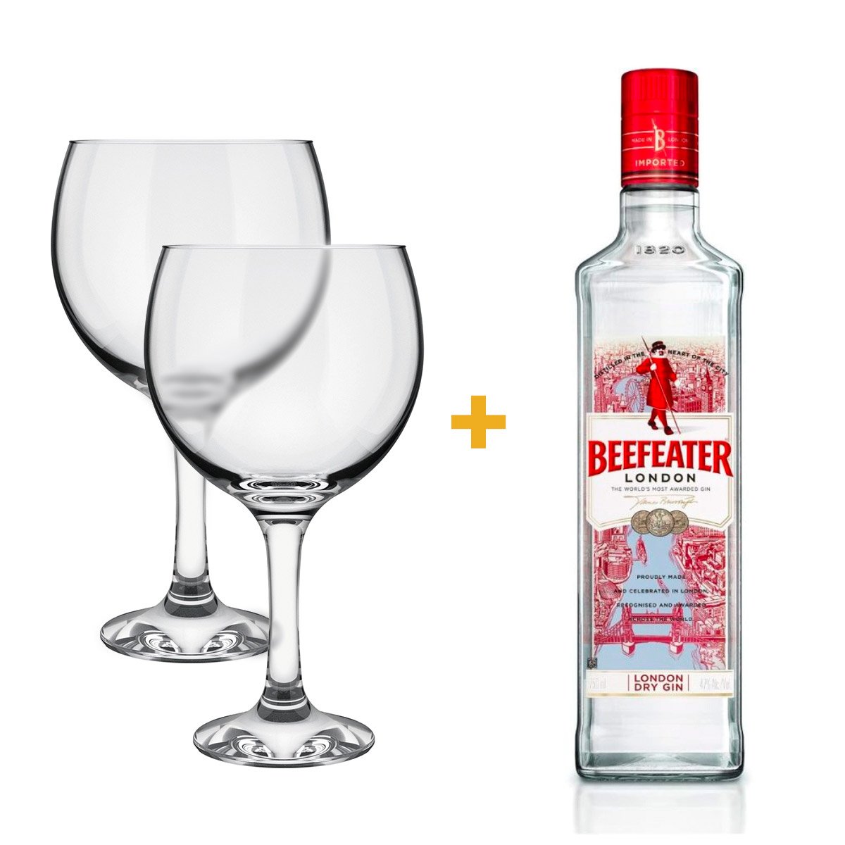 Kit com 2 Taça Gin Tônica 600ml + 1 Gin Inglês Beefeater London Dry Garrafa 750ml